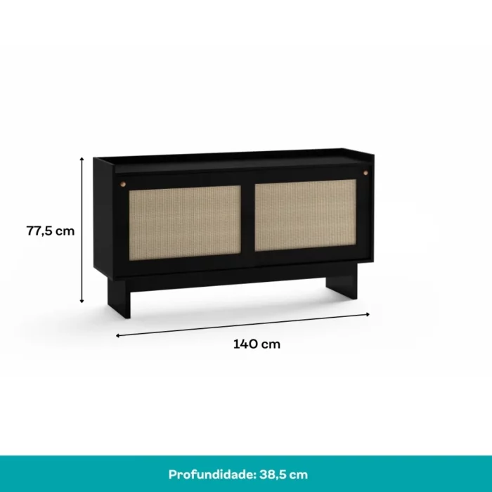 Aparador Buffet Sala 2 Portas 1295 Carraro Preto - Imagem 3