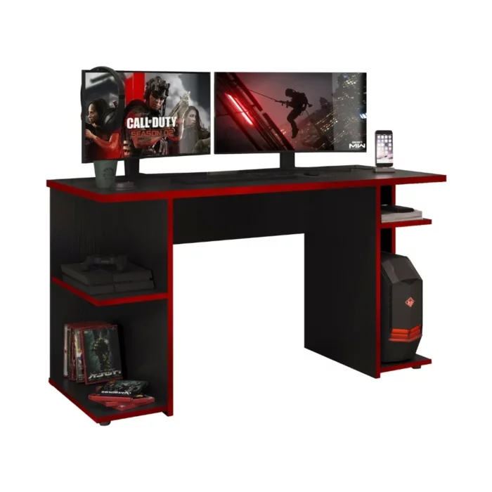 Mesa Gamer Escrivaninha para Computador 1147 Carraro Preto com Vermelho - Imagem 2