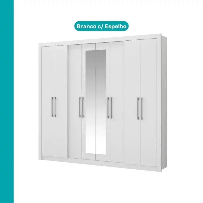 Guarda Roupa Casal com Espelho 8 Portas Héster Carraro Branco - Imagem 3