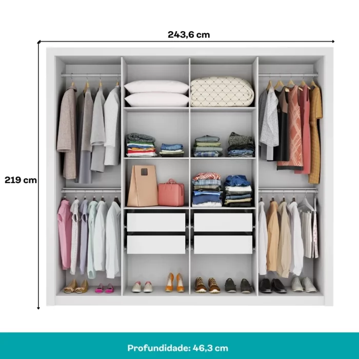 Guarda Roupa Casal com Espelho 8 Portas Héster Carraro Branco - Imagem 4