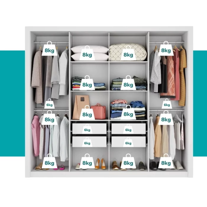 Guarda Roupa Casal com Espelho 8 Portas Héster Carraro Branco - Imagem 6