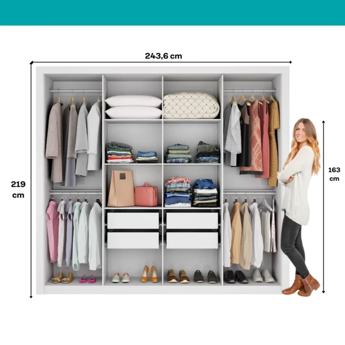 Guarda Roupa Casal com Espelho 8 Portas Héster Carraro Branco - Imagem 7